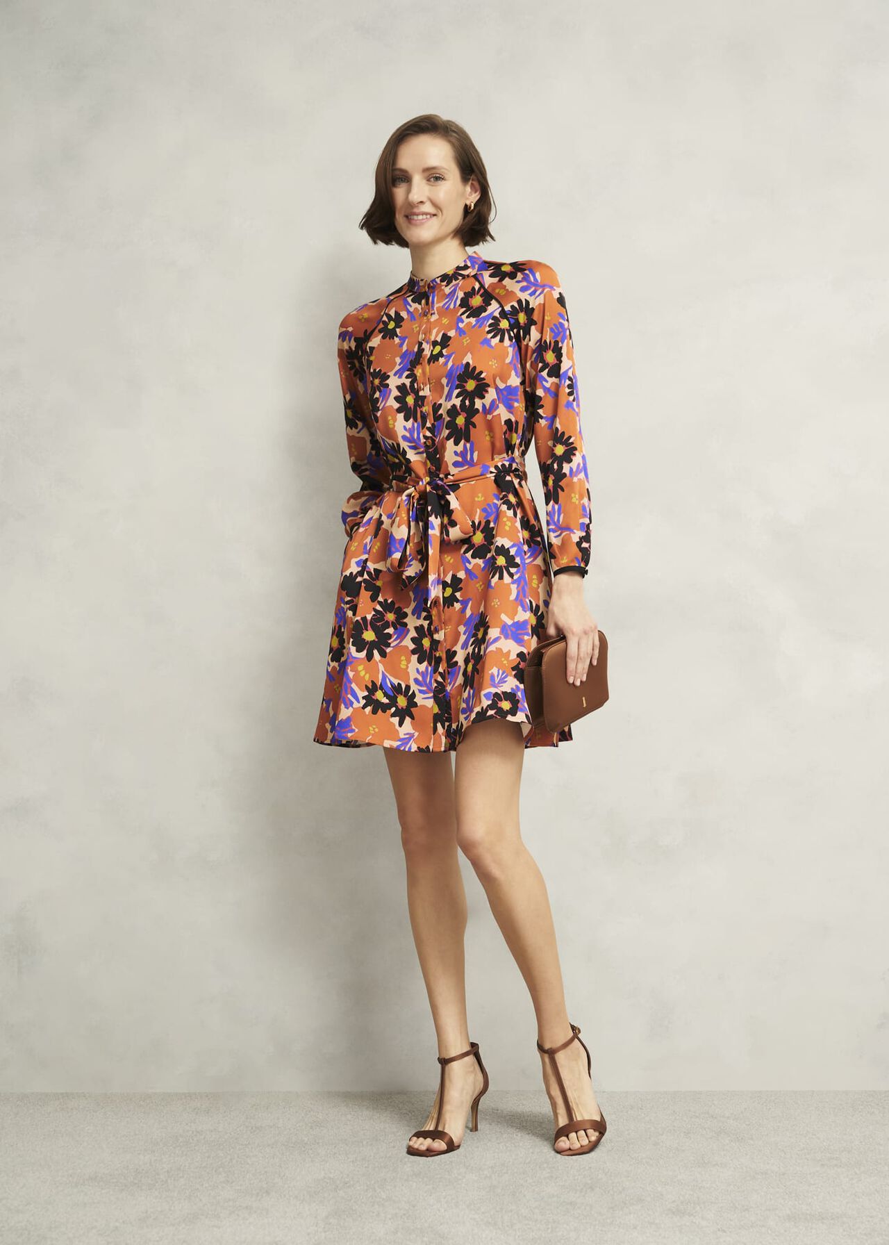 Coworth Floral Tie-Waist Mini Dress, Beige Multi, hi-res