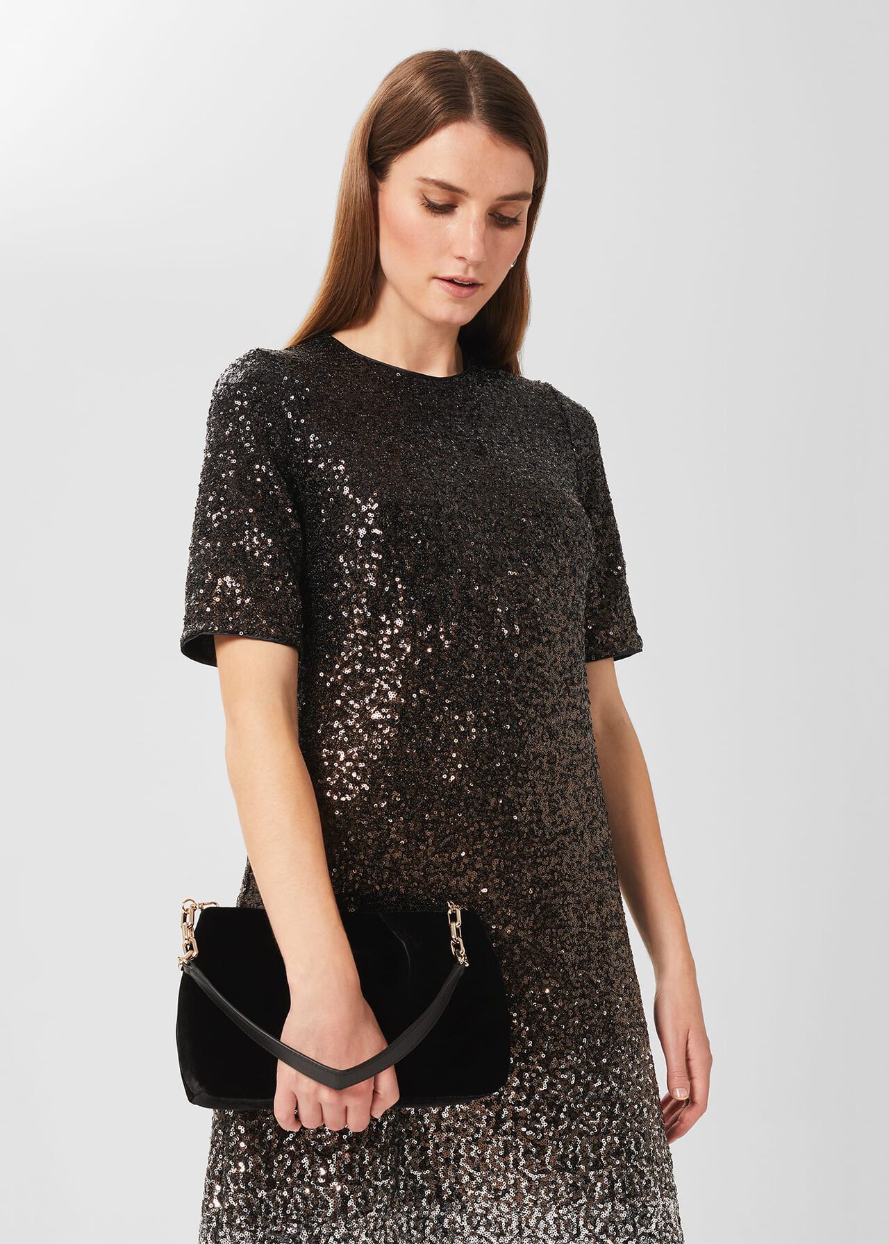 Clifton Velvet Clutch Bag, Black, hi-res