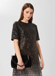Clifton Velvet Clutch Bag, Black, hi-res