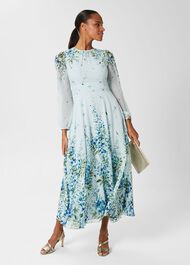 Giselle Silk Floral Dress, Pale Blue Multi, hi-res