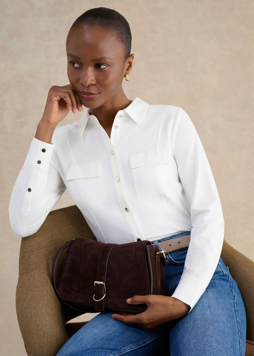 Rosana Seamed Shirt, Ivory, hi-res