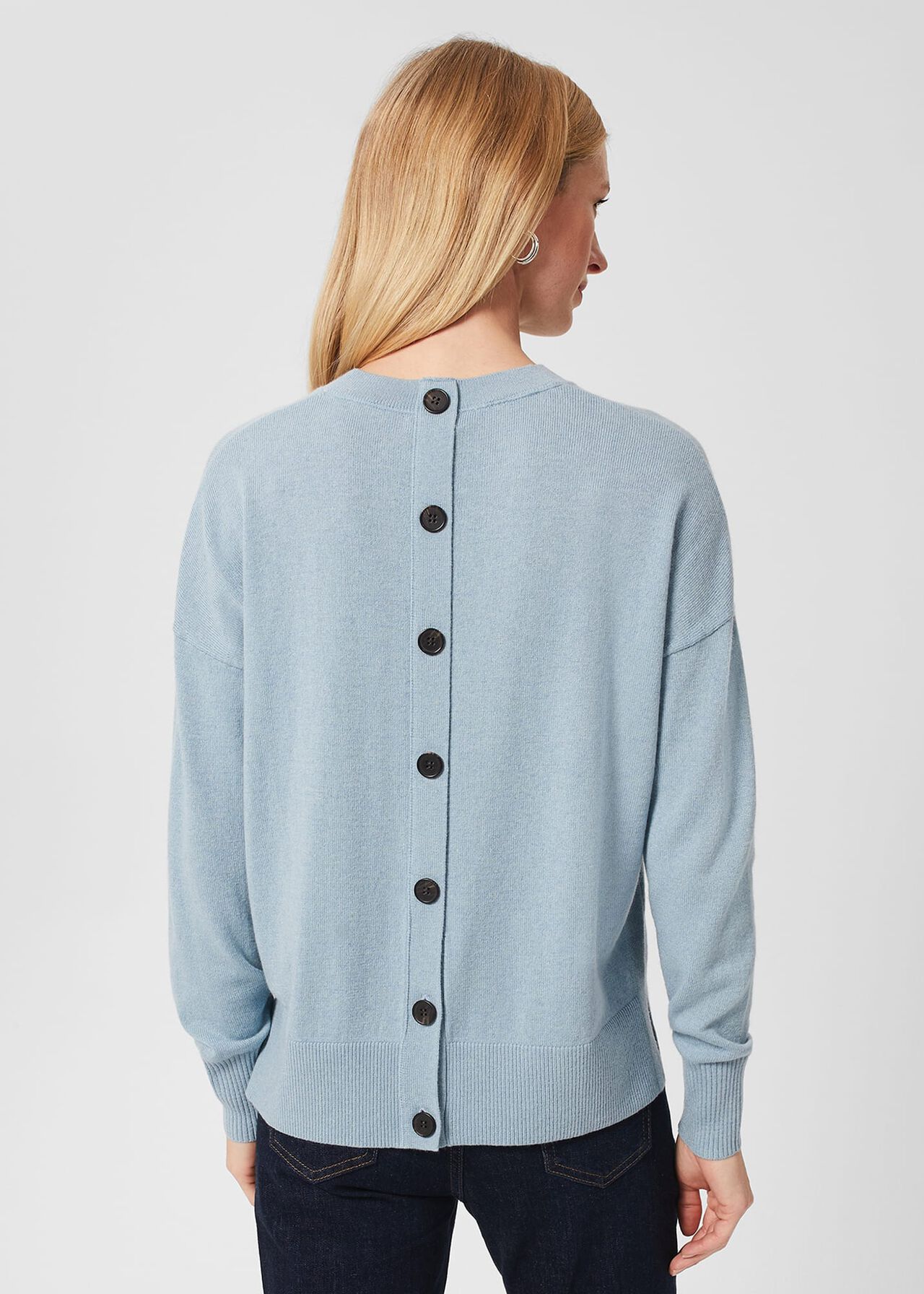 Lydia Button Jumper With Cashmere, Dusky Blue, hi-res