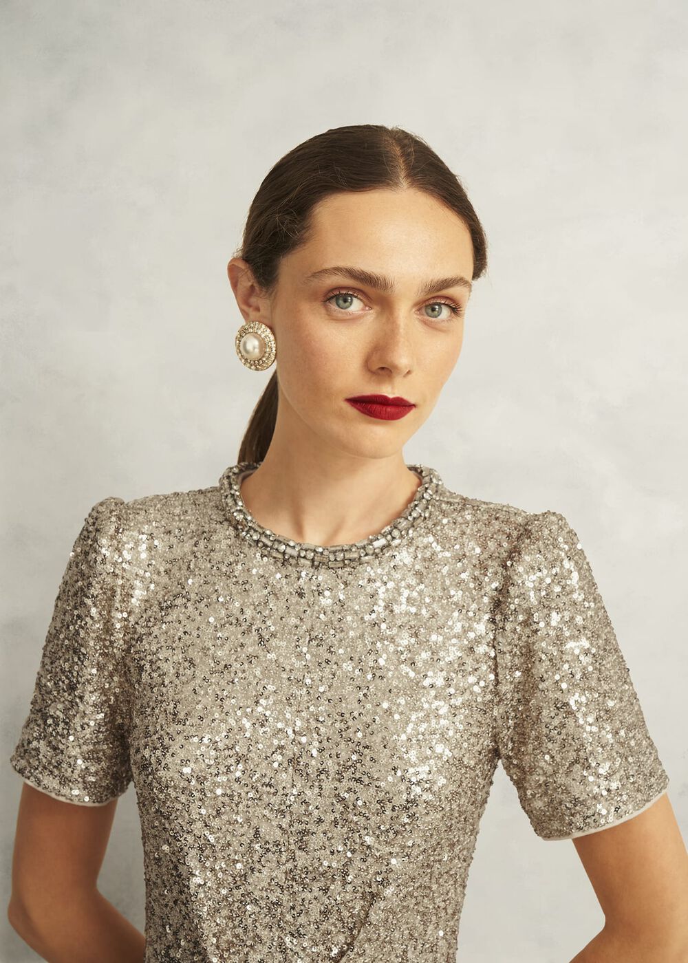 Shirley Sequin Trimmed Maxi Dress, Champagne, hi-res