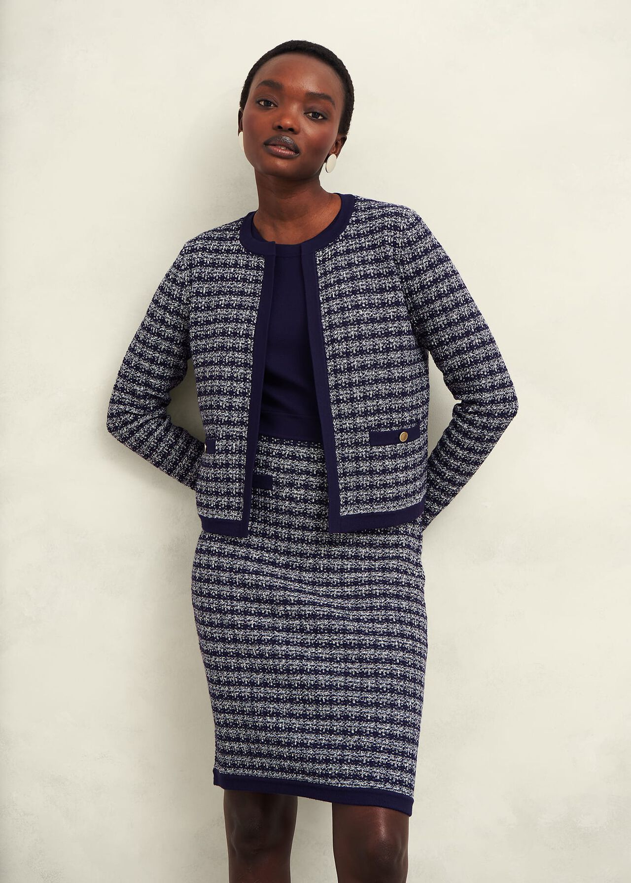 Audra Knitted Jacket, Midnight Ivory, hi-res