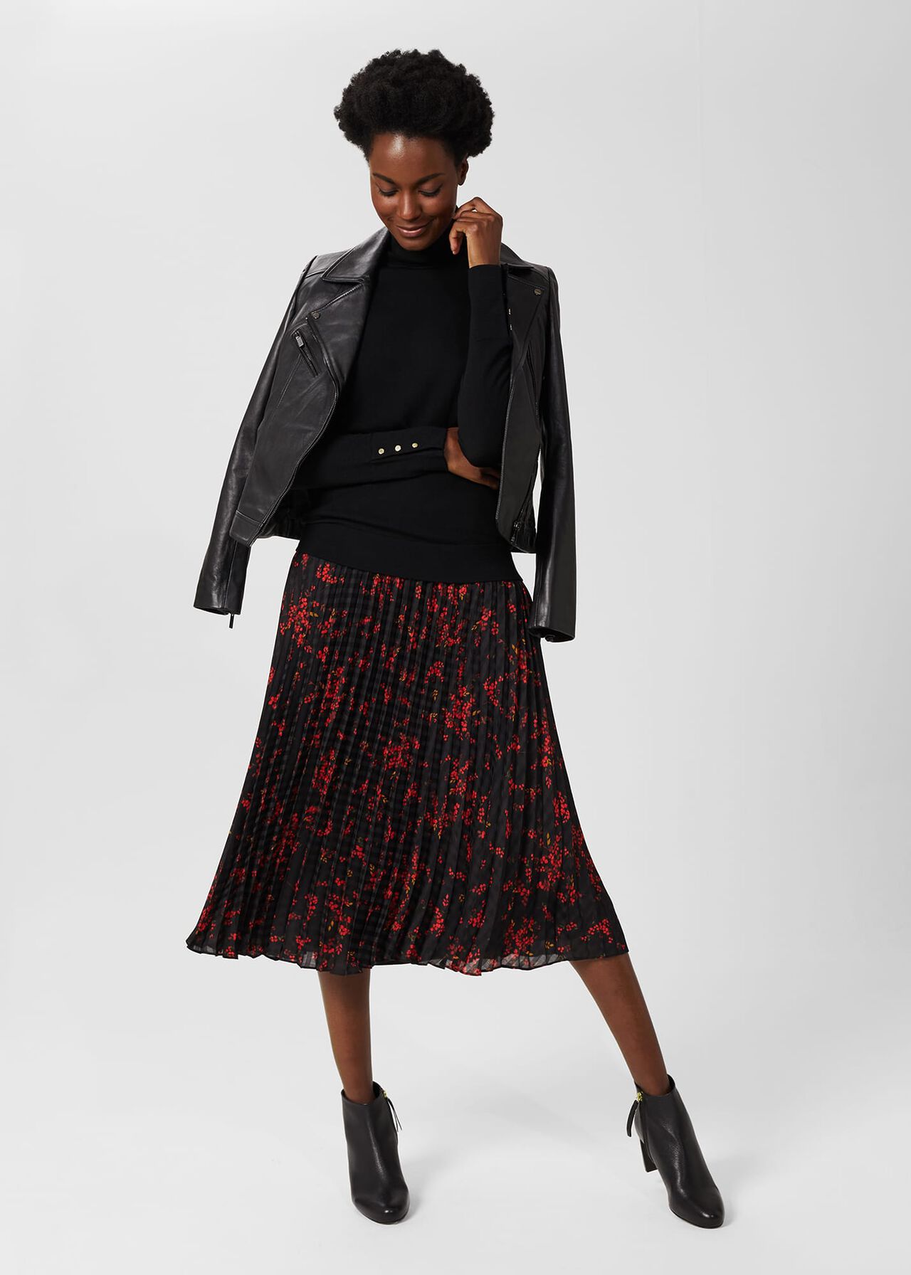 Losie Midi Pleated Skirt, Black Multi, hi-res