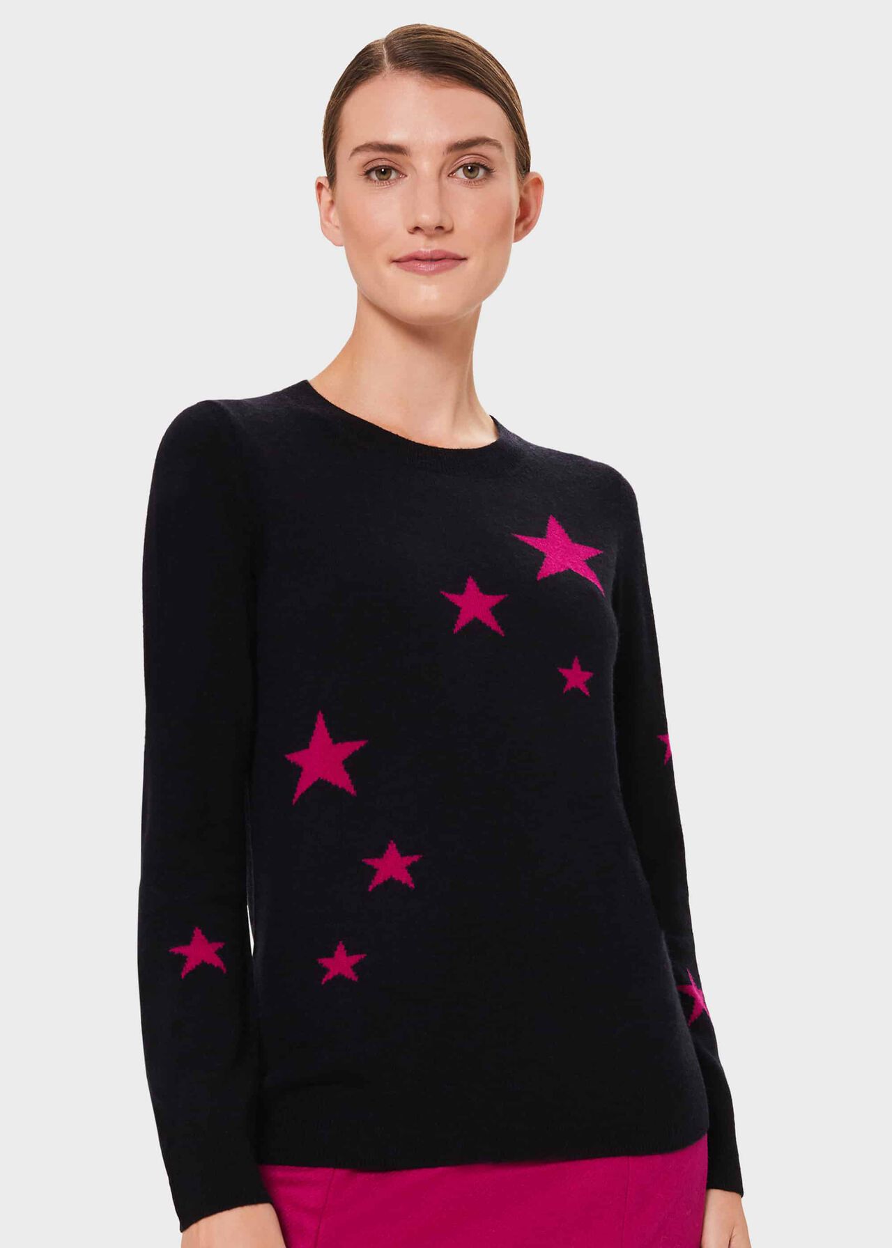 Samira Wool Cashmere Star Jumper, Navy Pink, hi-res