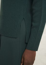 Dark Green Lorraine Wool Blend Turtle Neck Knitted Sweater, Ponderosa Green, hi-res