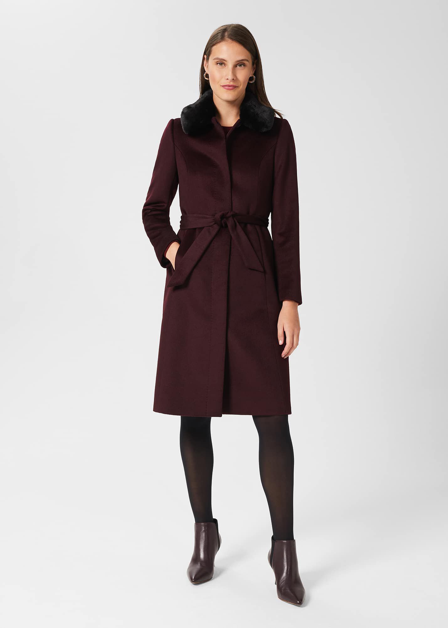 Women's wool coat 2025 with faux fur collar