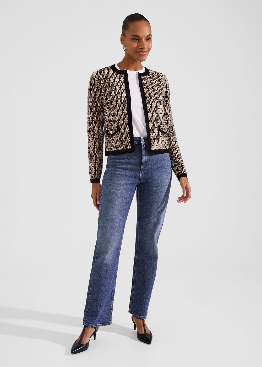 Perrie Knitted Jacket, Black Camel, hi-res