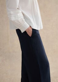 Petite Alessia Linen Wide Trousers, Navy, hi-res