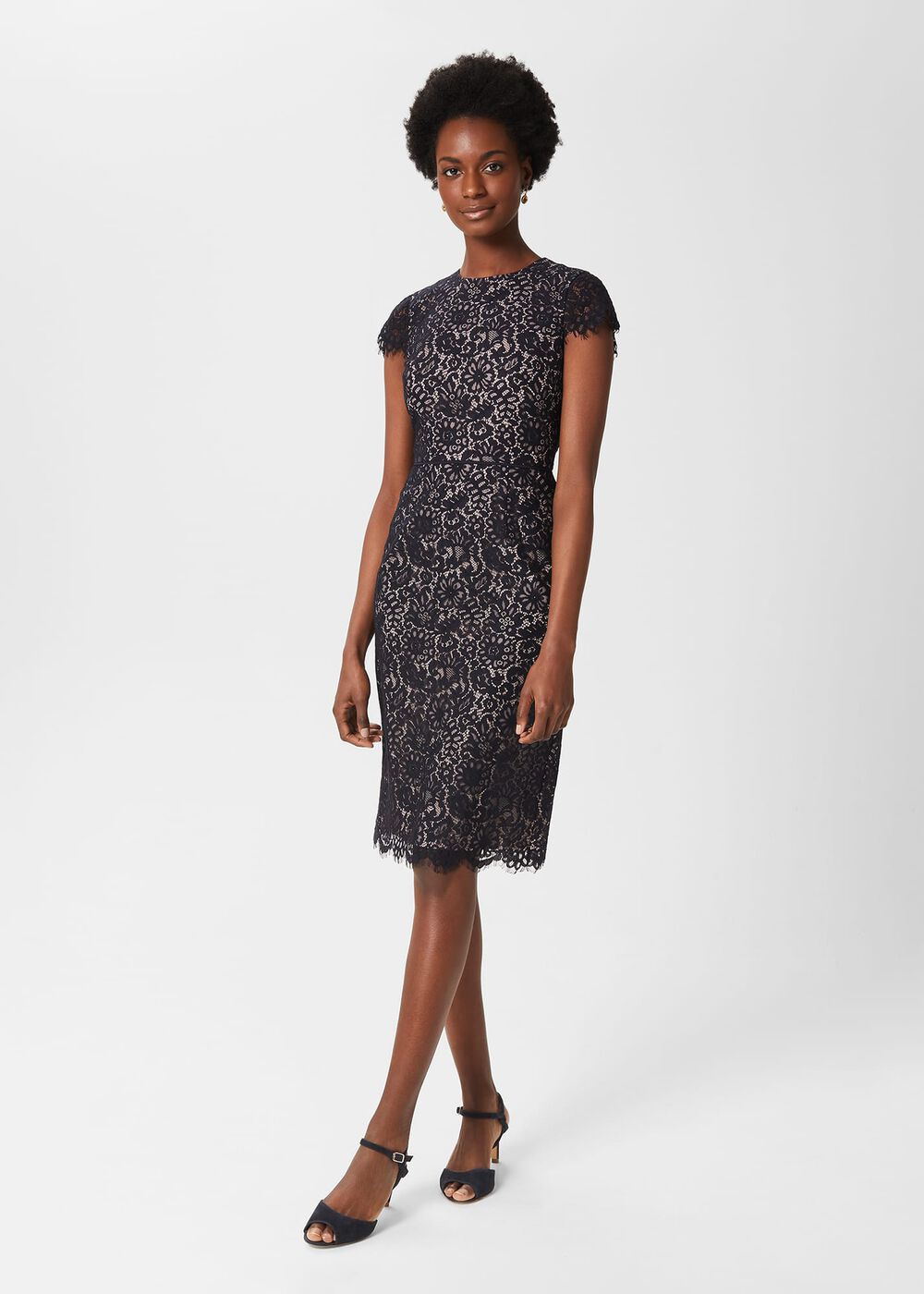 Anastasia Lace Shift Dress, Navy Oyster, hi-res