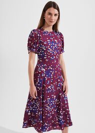 Rochelle Floral Fit And Flare Dress, Purple Multi, hi-res