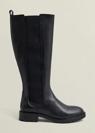 Perrie Leather Knee Boots, Black, hi-res
