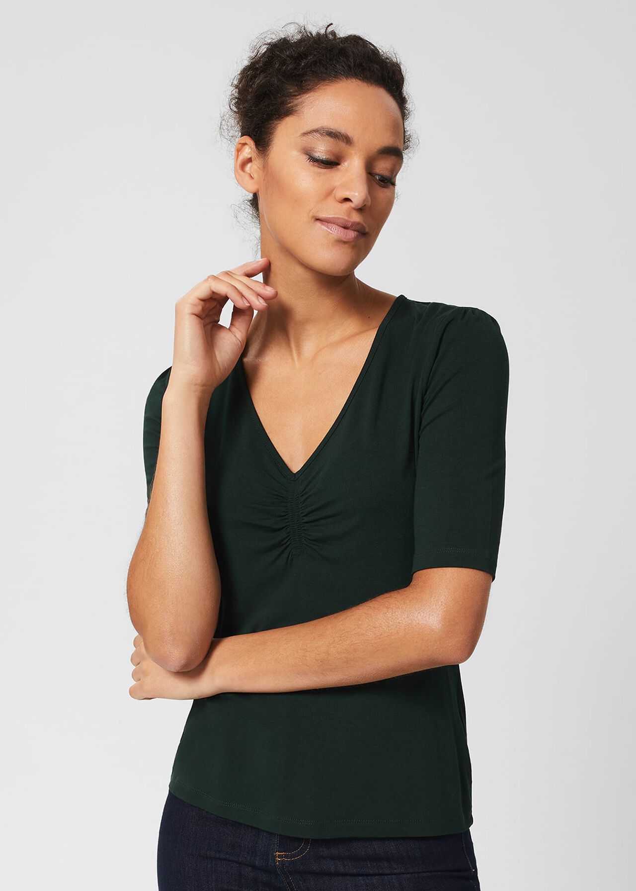 Erica Ruched Detail Top, Green, hi-res