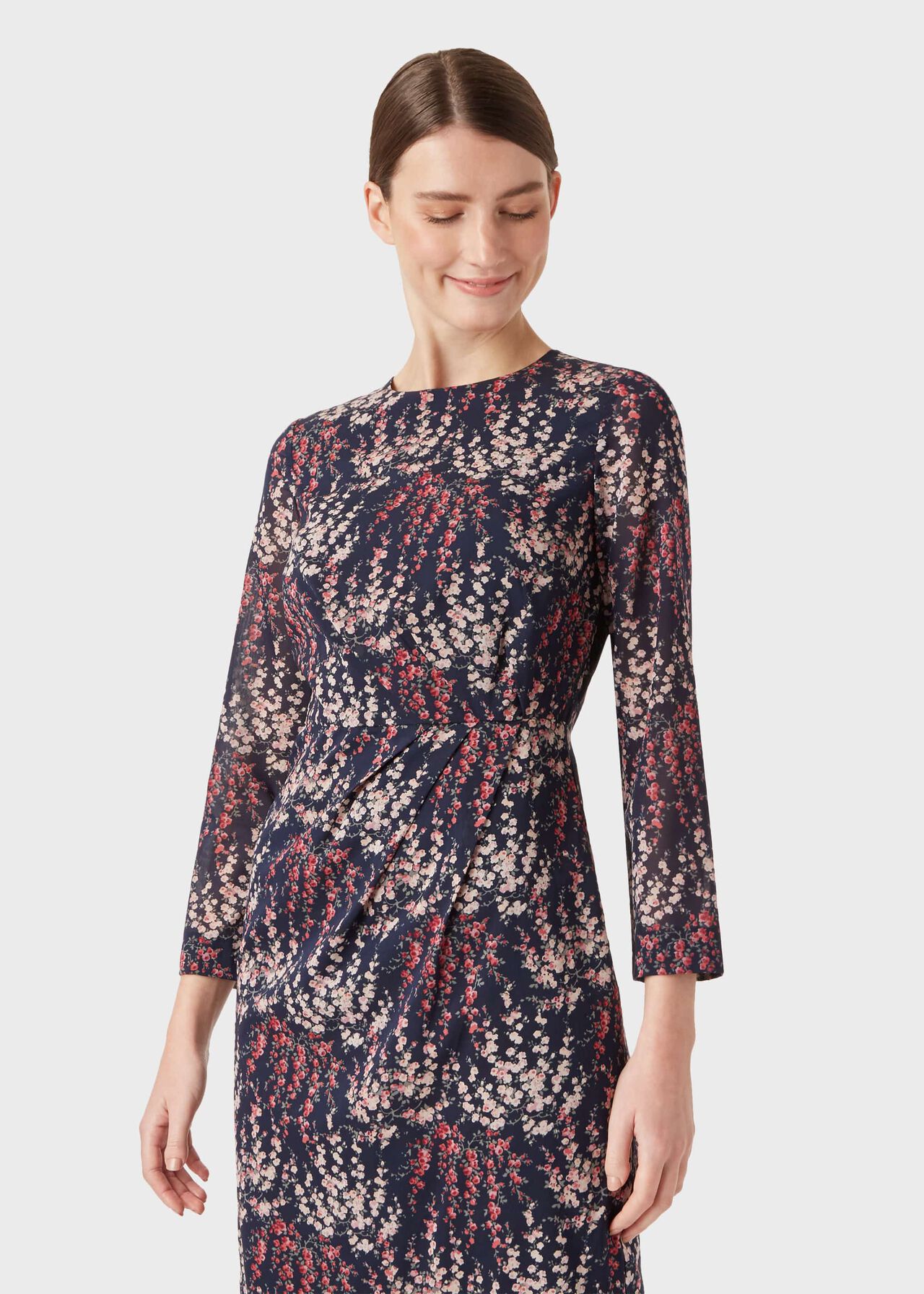  Trina Silk Blend Floral Dress, Midnight Rose, hi-res