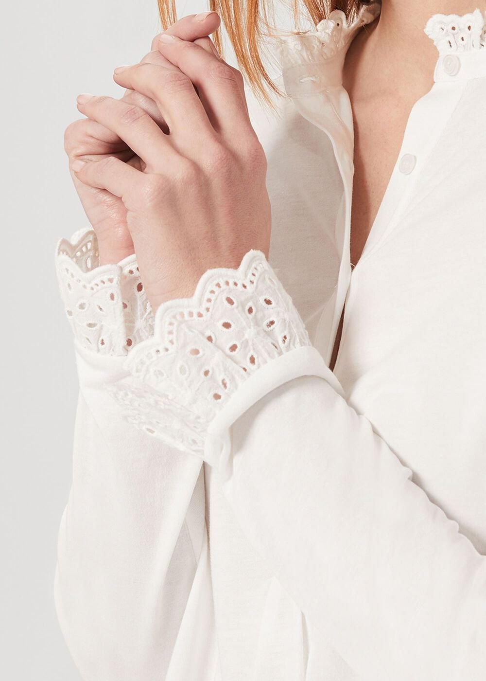 Adalee Broderie Cuff Blouse, Ivory, hi-res