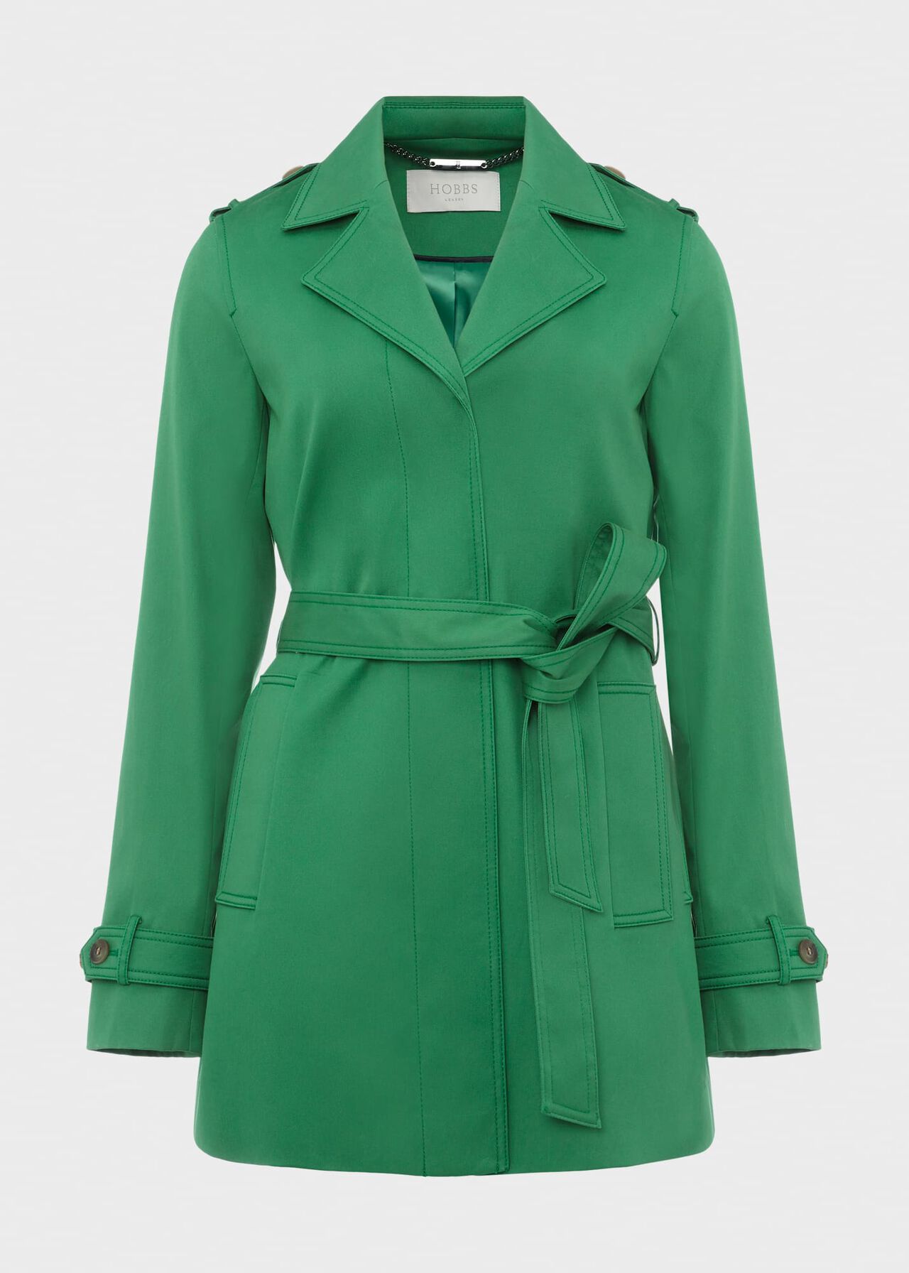 Meryl Water Resistant Short Trench Coat, Amazon Green, hi-res