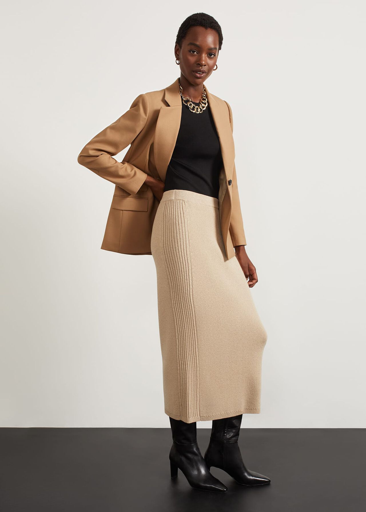 Lovell Co-Ord Wool Cotton Skirt, Oatmeal Marl, hi-res