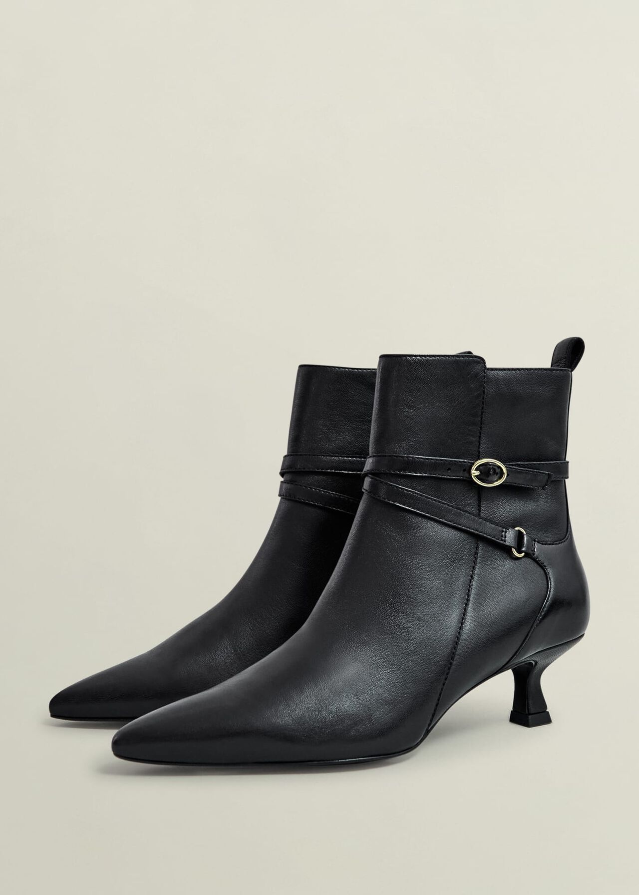 Loretta Leather Heeled Ankle Boots, Black, hi-res