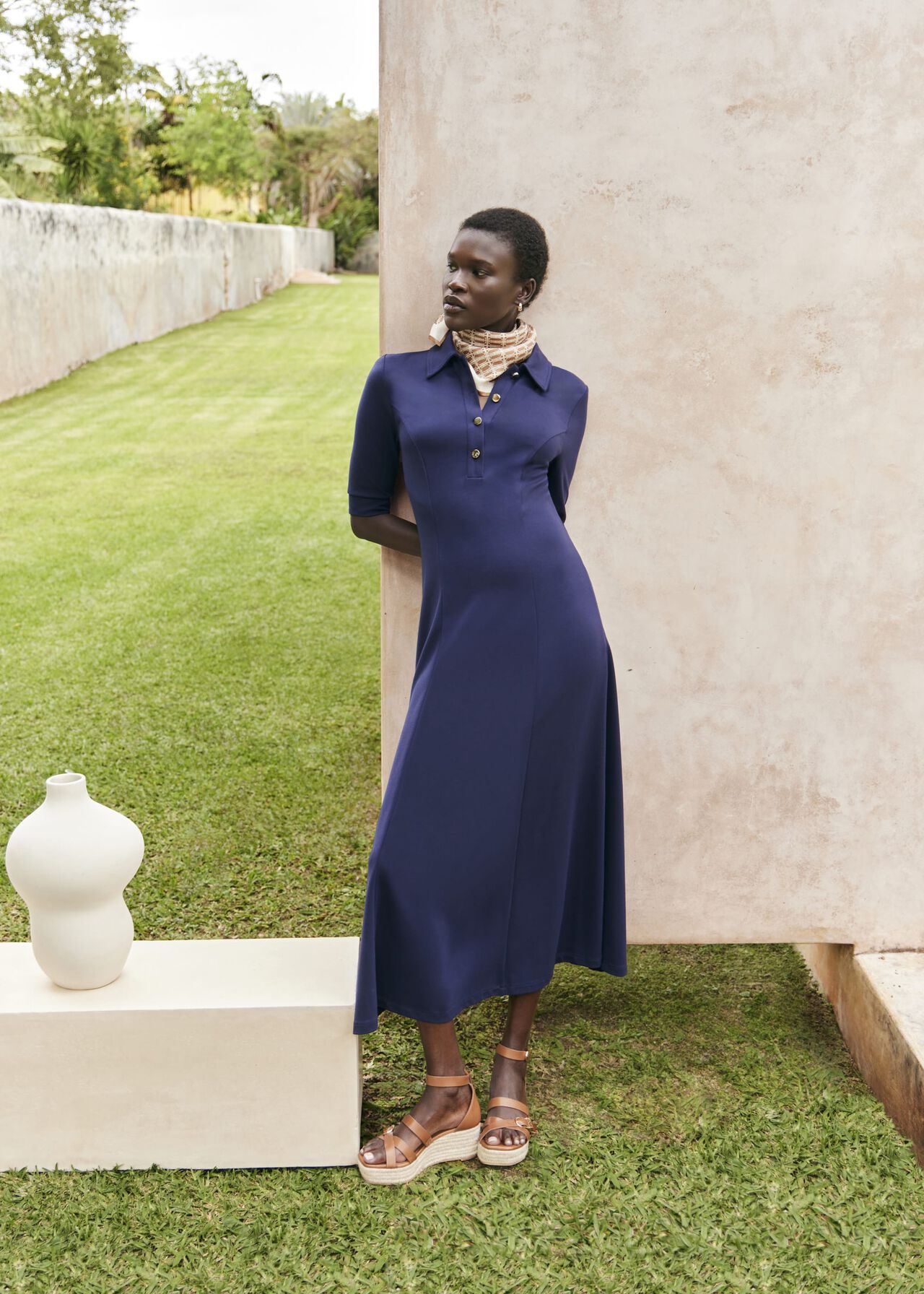 Azaria Ponte Dress, True Navy, hi-res