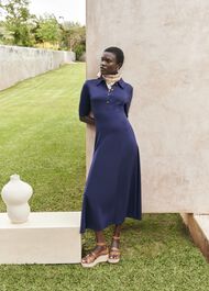 Azaria Ponte Dress, True Navy, hi-res