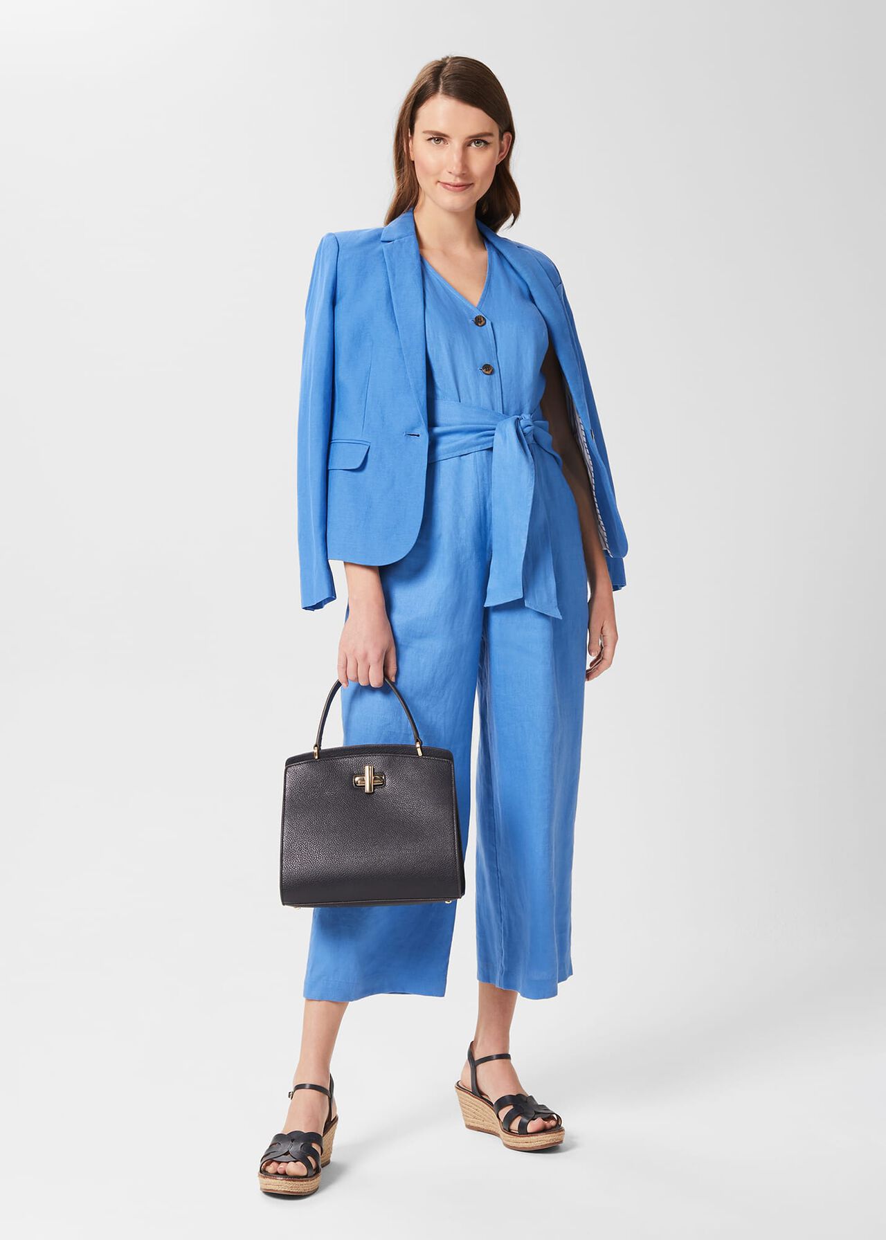 Jayne Linen Jumpsuit , Azure Blue, hi-res