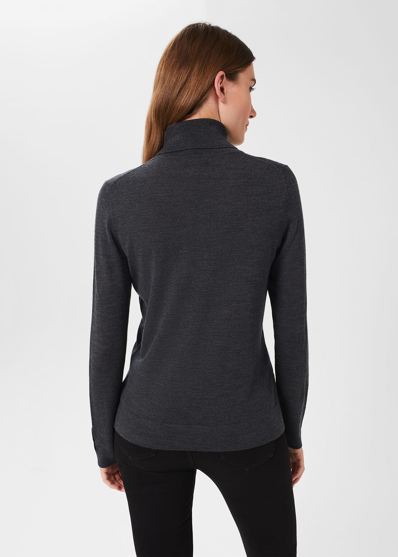 Lara Merino Wool Roll Neck Jumper, Charcoal, hi-res