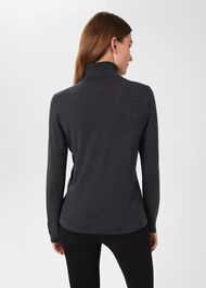 Lara Merino Wool Roll Neck Jumper, Charcoal, hi-res