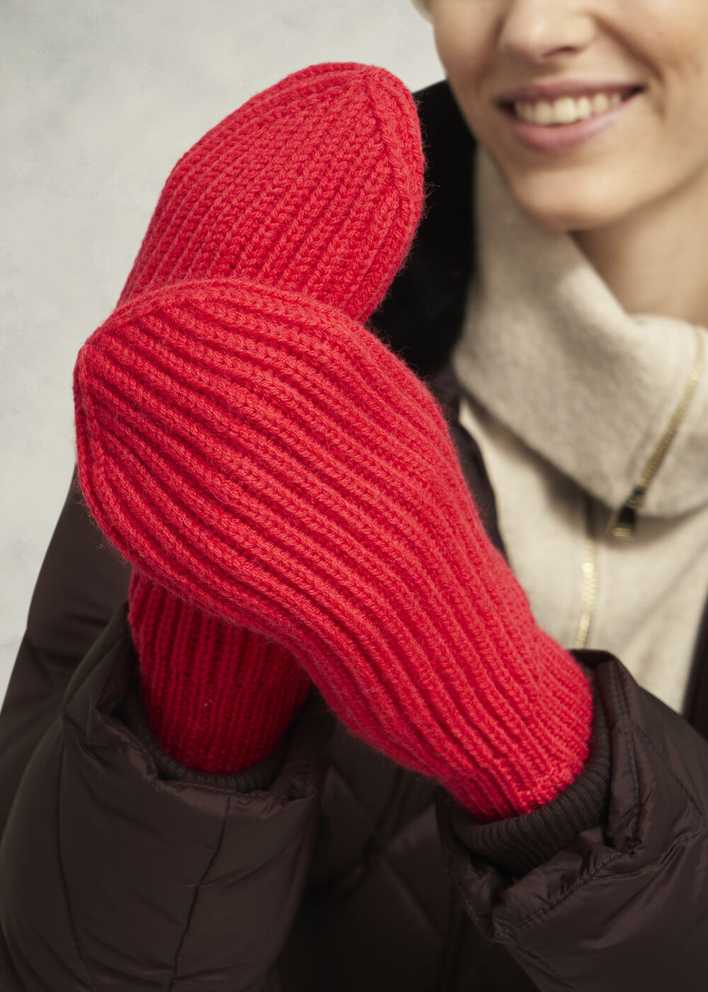 Philipa Knit Mittens, Red, hi-res
