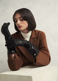 Meghan Leather Long Gloves, Black, hi-res