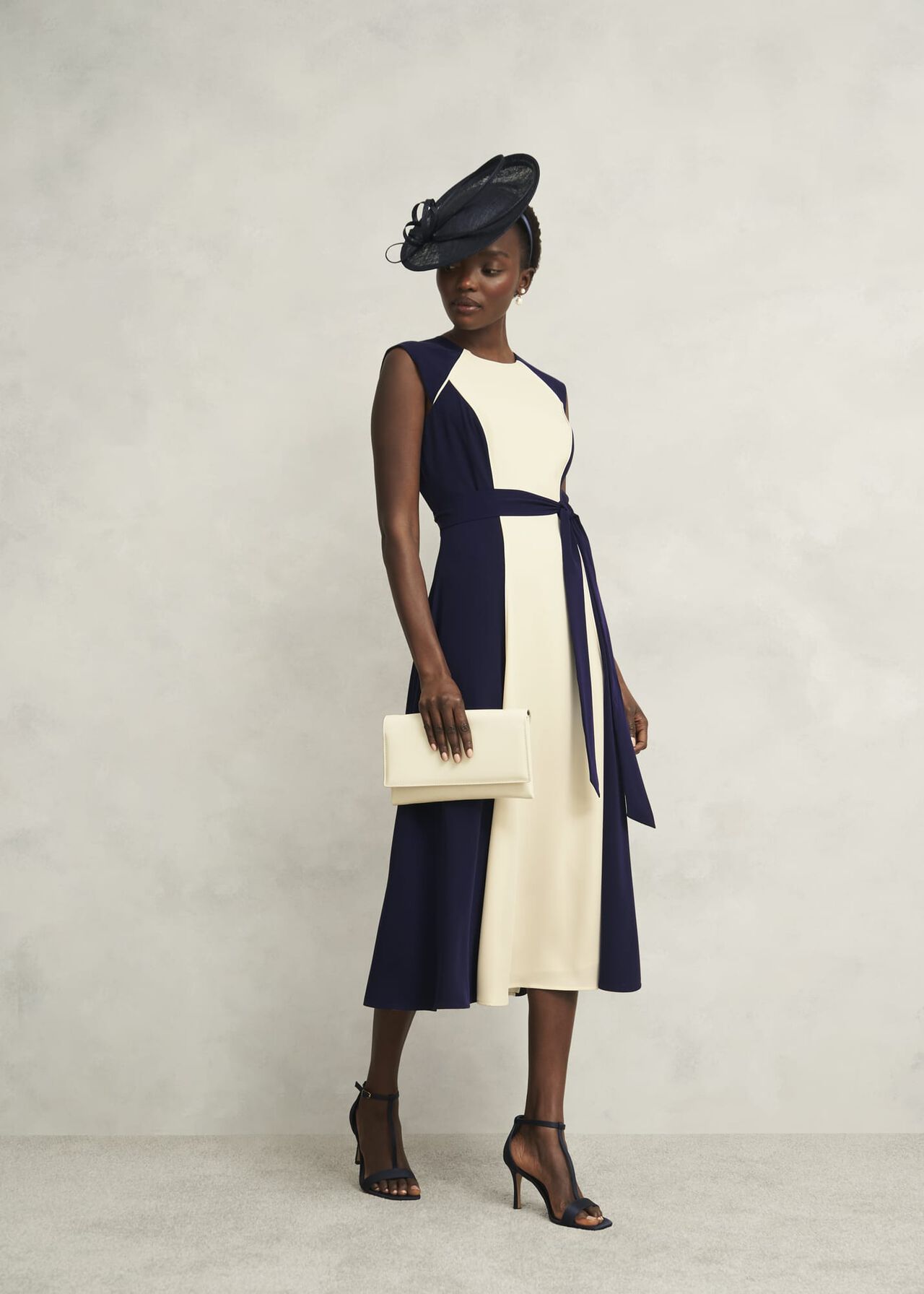 Petite Andrea Colourblock Dress, Navy Cream, hi-res