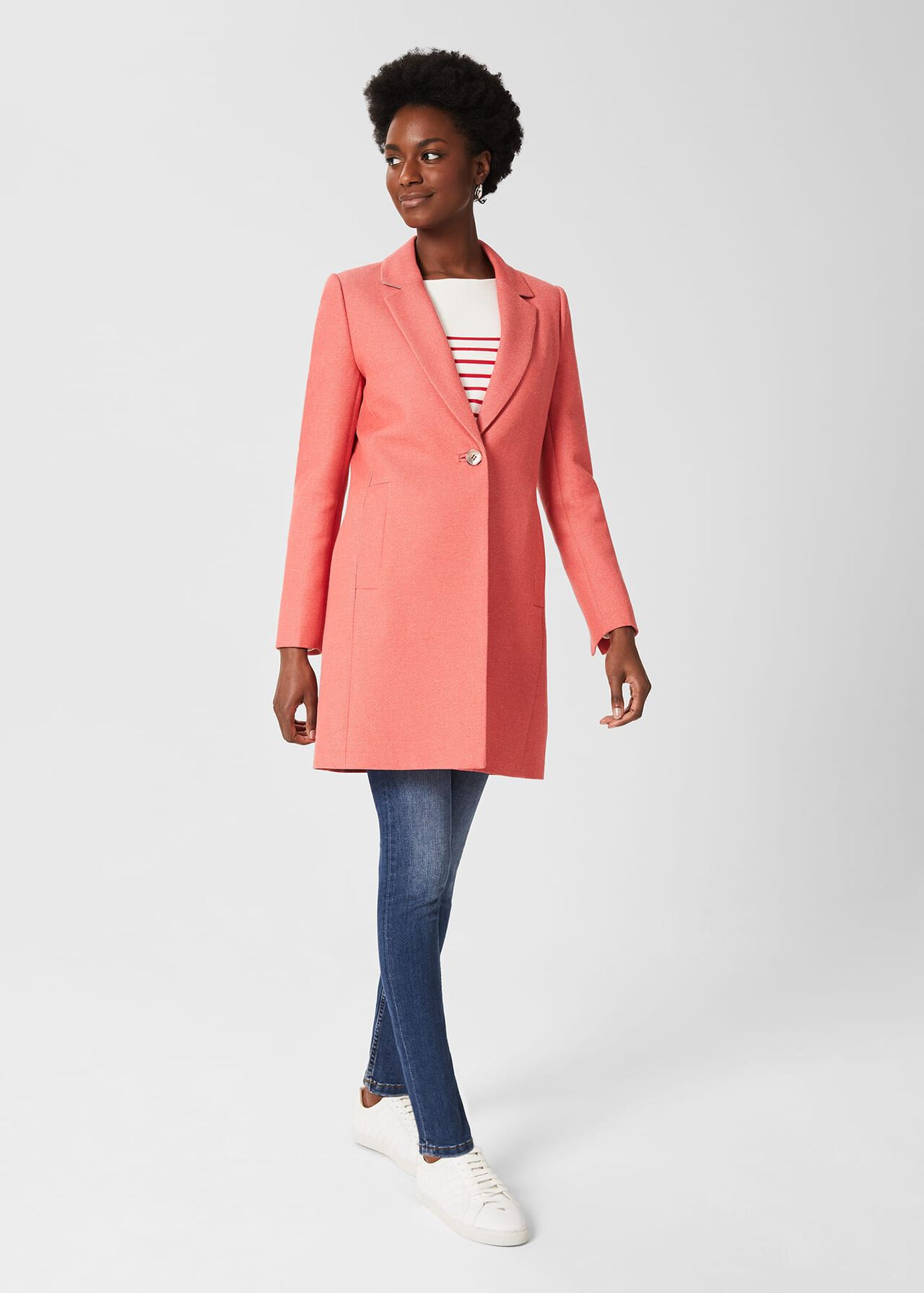 Camellia Coat With Wool, Deep Coral, hi-res