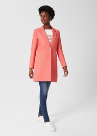 Camellia Coat With Wool, Deep Coral, hi-res