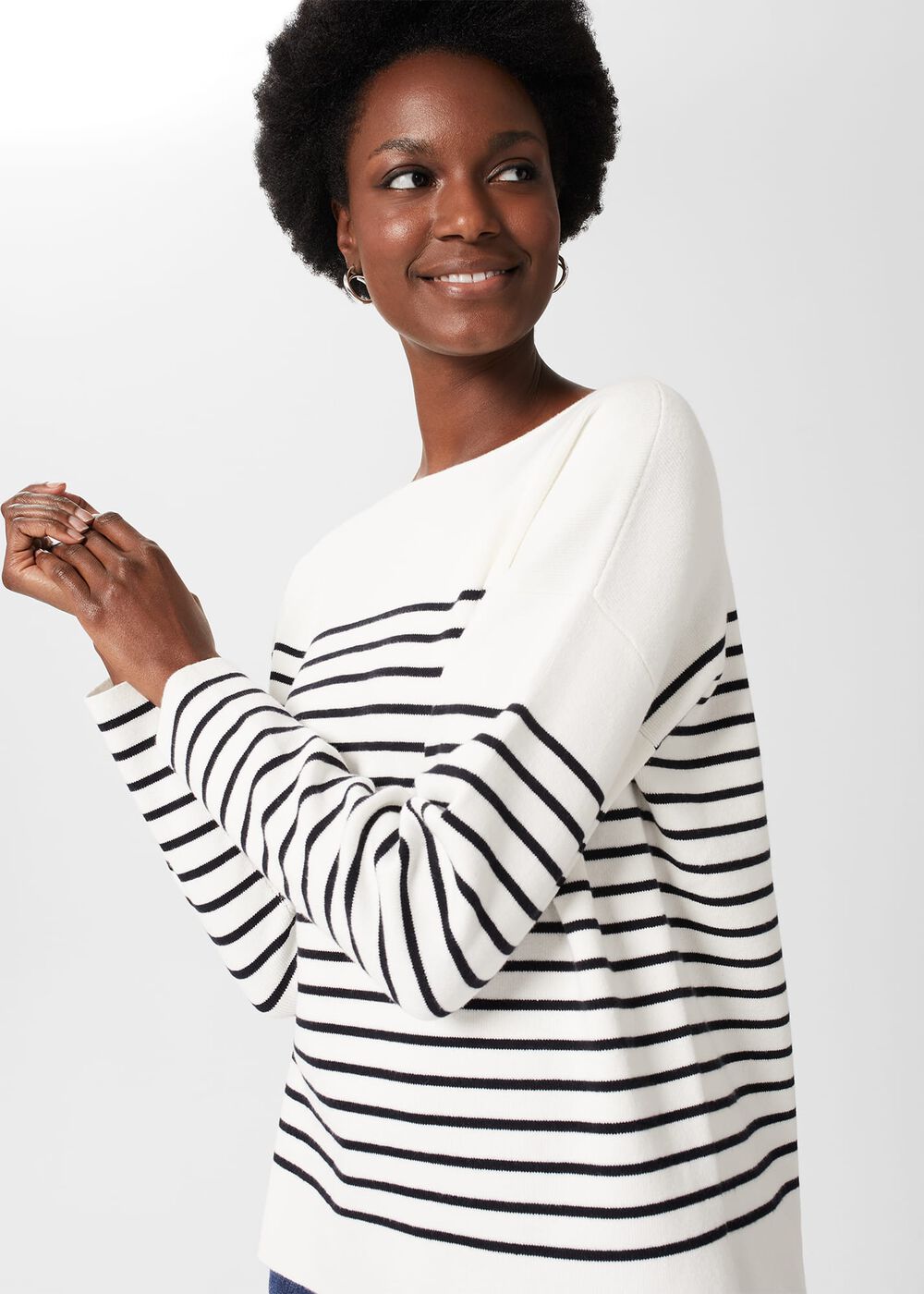 Petra Cotton Striped Jumper, Ivory Navy, hi-res