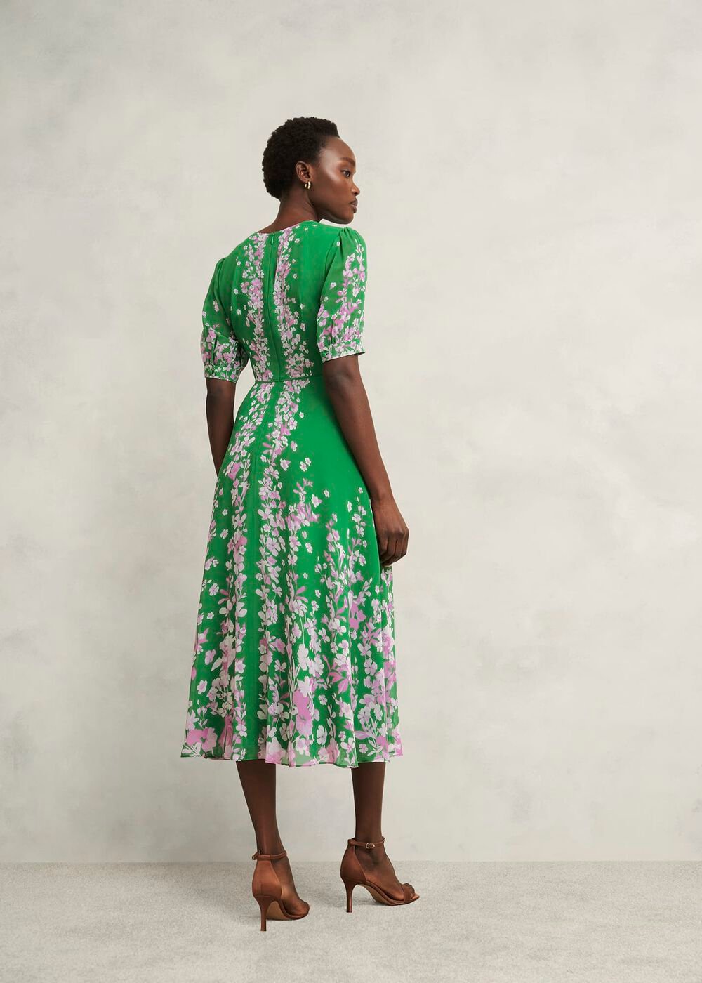 Petite Ana Silk Floral Dress, Green Pink, hi-res