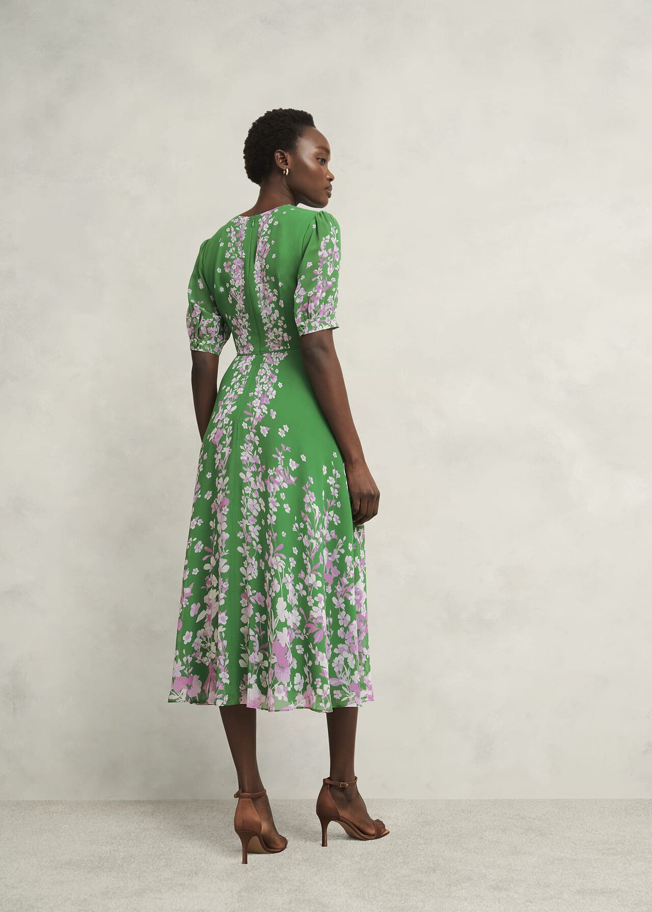 Petite Ana Silk Floral Dress, Green Pink, hi-res
