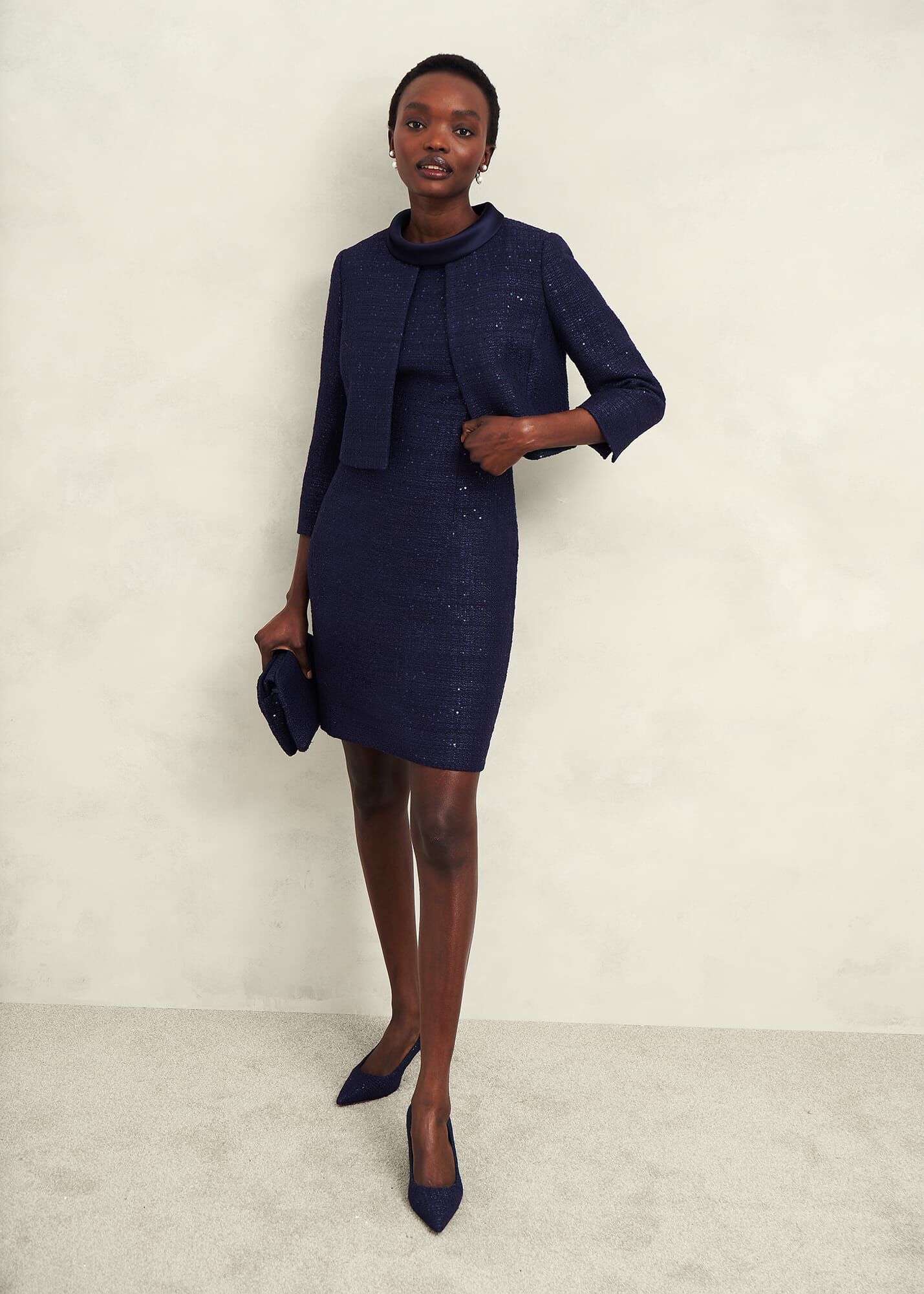 Navy tweed dress new arrivals