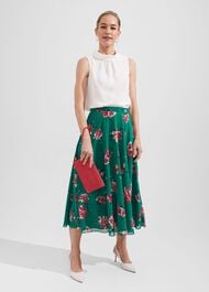 Carly Floral A Line Skirt, Green Multi, hi-res