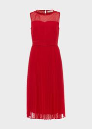 Palmer Jacquard Pleated Dress, Poppy Merlot, hi-res