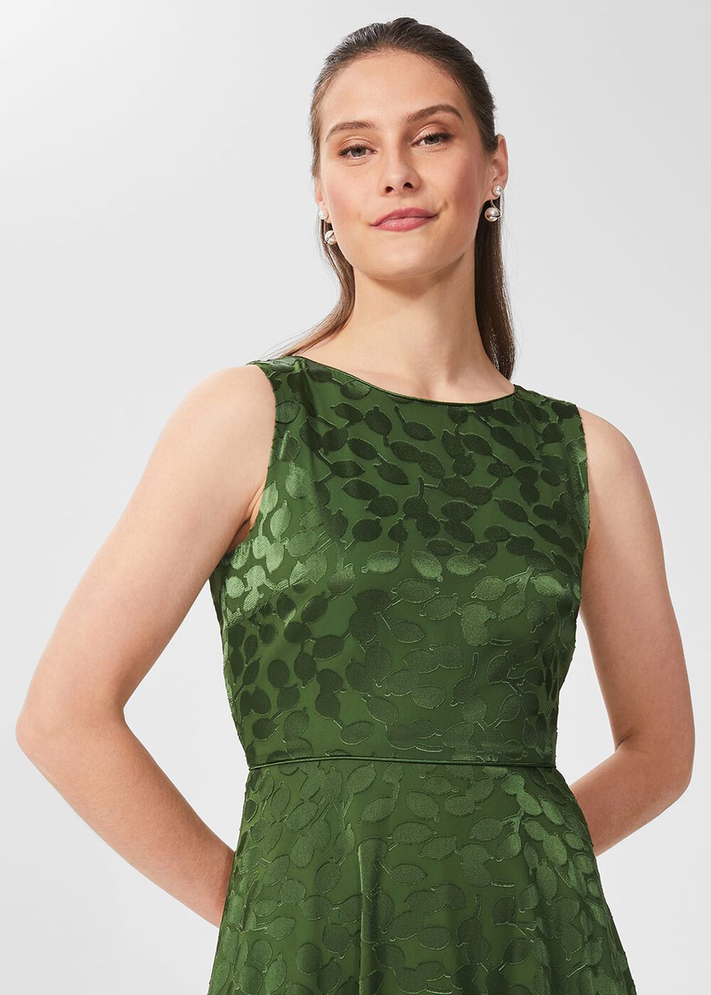 Adaline Jacquard Fit And Flare Dress, Fern Green, hi-res