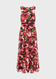 Carly Floral Midi Dress, Red Multi, hi-res