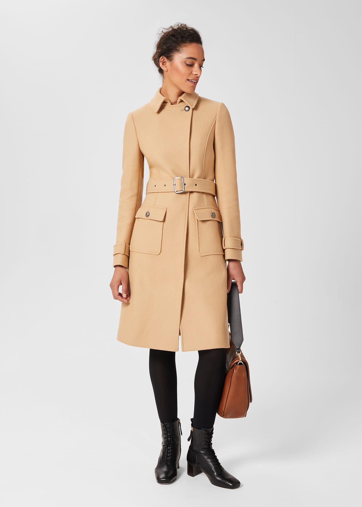 Camel wool belted coat clearance