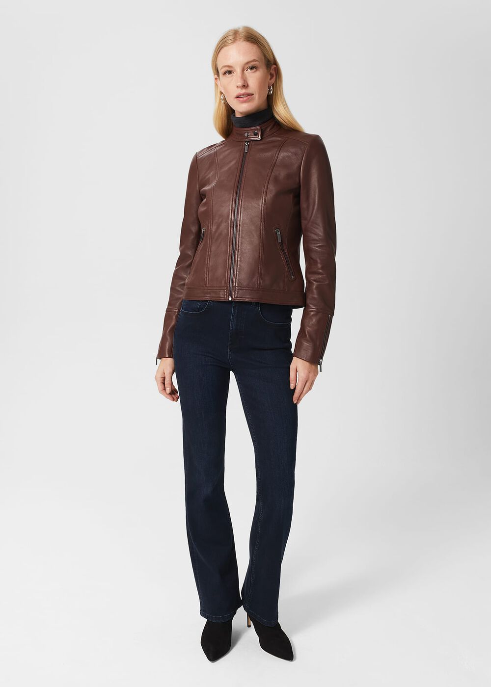 Fran Leather Jacket, Dark Plum, hi-res
