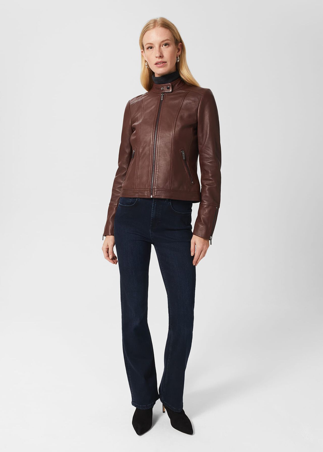 Fran Leather Jacket, Dark Plum, hi-res
