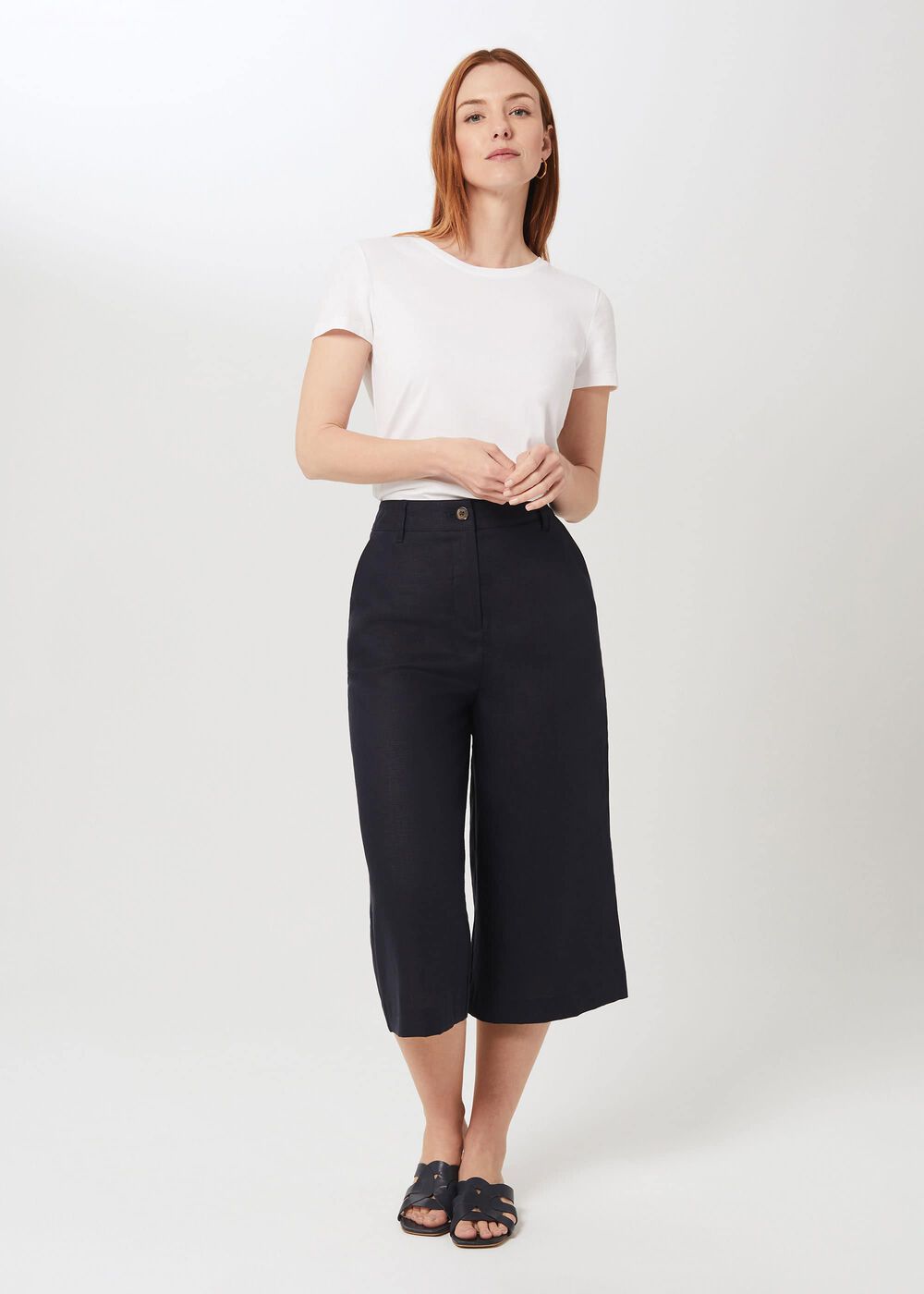 Toni Linen Culotte, Navy, hi-res