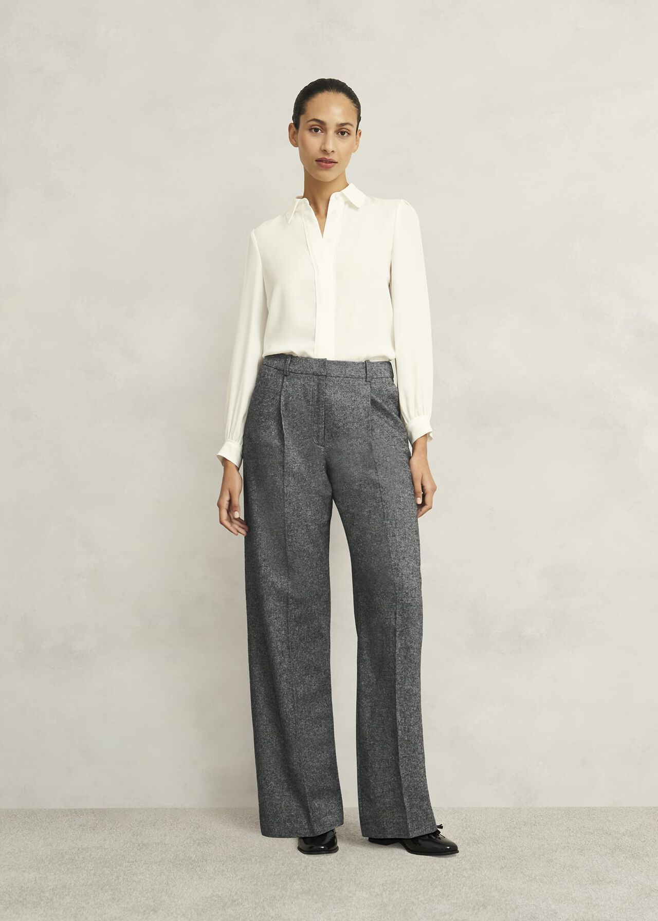Emelie Wide Trousers With Wool, Black Ivory, hi-res