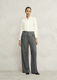 Emelie Wide Trousers With Wool, Black Ivory, hi-res