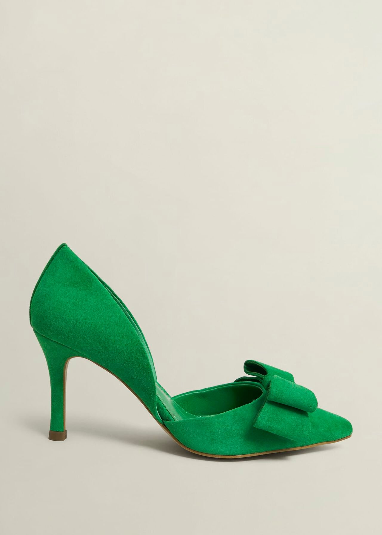 Elva Suede Bow Court Shoes, Cilantro Green, hi-res