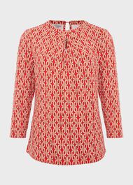 Julia Printed Top, Red, hi-res