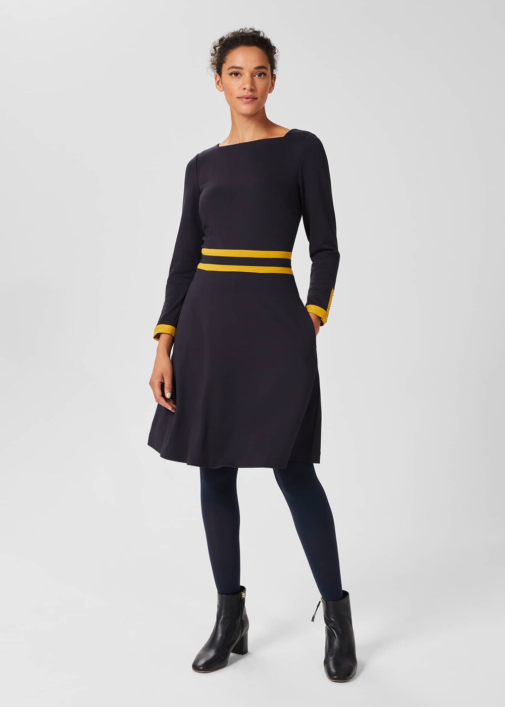 Vivian Ponte Dress, Navy Chartreuse, hi-res